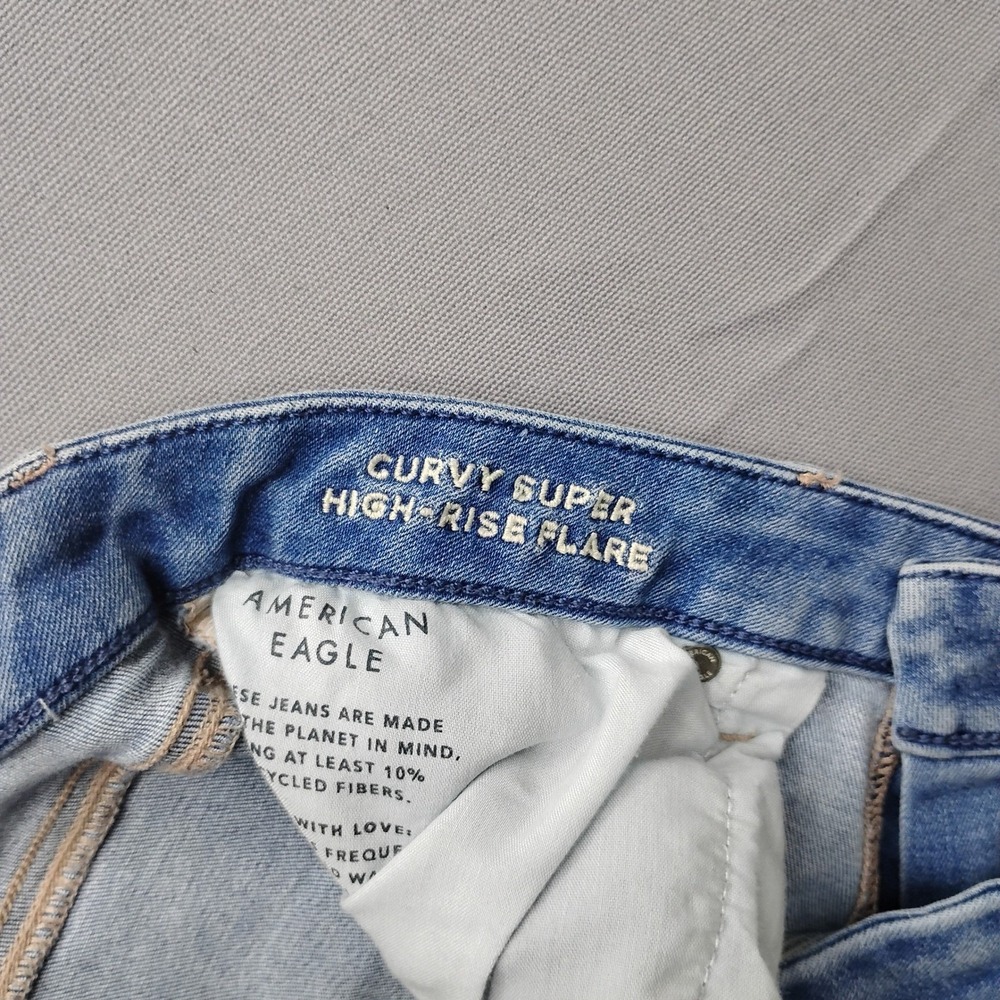 American Eagle Curvy Super High-Rise Flare Jeans Distressed Blue Size 12 Regular - Picture 5 of 11